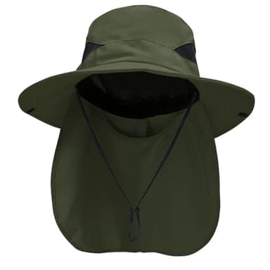 NPQQUAN Sun Hats for Men Women with Neck Flap UPF 50+ UV Protection Wide Brim Bucket Hat Safari Hiking Fishing Hats Green（Neck Flap） - Image 1