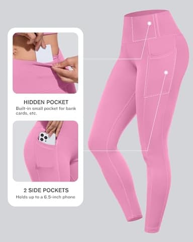 CHRLEISURE Leggings with Pockets for Women, High Waisted Tummy Control Workout Yoga Pants(5 Packs, Blue,Green,Pink,Rose,Violet, 3XL) - Image 2