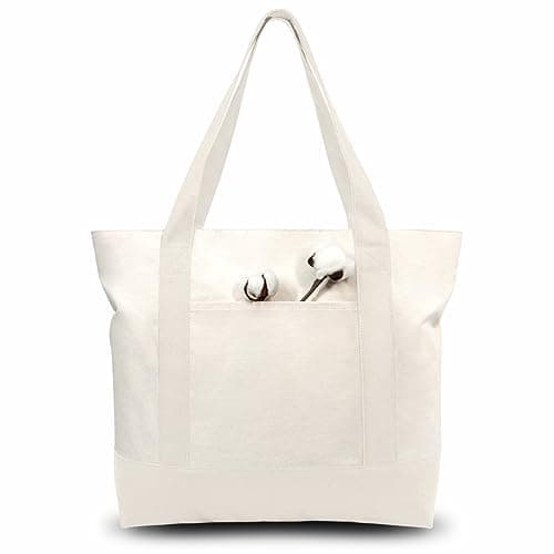 TOPDesign 30-Pack Canvas Tote Bags with an External Pocket, Reusable Grocery Shopping Bags, Top Zipper Closure, Daily Essentials (Natural) - Image 1
