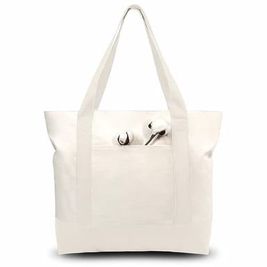 TOPDesign 30-Pack Canvas Tote Bags with an External Pocket, Reusable Grocery Shopping Bags, Top Zipper Closure, Daily Essentials (Natural) - Image 1
