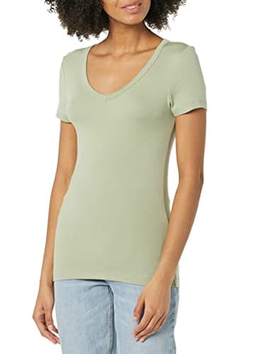 Amazon Essentials Women's Slim-Fit Short-Sleeve V-Neck T-Shirt, Pack of 2, Black/Sage Green, Small - Image 3