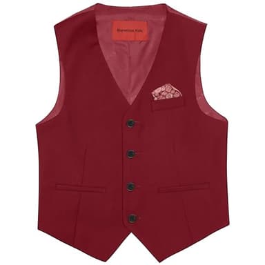 Marvelous Kids Boys 6-Piece V-Neck Formal Slim Fit Vest Suit Set, Burgundy, Size 8 - Image 5