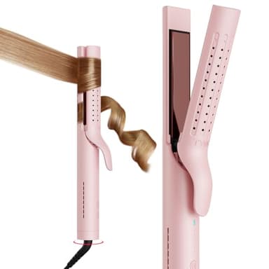 TYMO Airflow 2.0 Curling Iron Flat Iron - Hair Straightener and Curler 2 in 1, 1.25 Inch Curling Wand for Long Short Hair, Dual Voltage for Travel, 54 Million Ionic, Anti-Tangle, 5 Temps, Pink - Image 1
