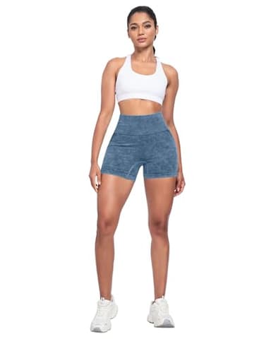 ATHVOTAR Workout Gym Biker Shorts Women: High Waisted Seamless Sports Running Butt Lifting Shorts Sets Washed Navy/Washed Turquoise/Washed Rose S - Image 3