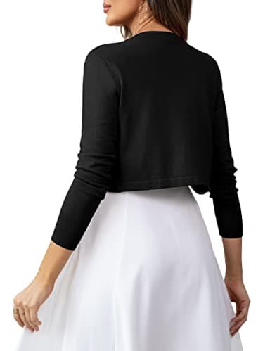 U.Vomade Women's Long Sleeve Cropped Cardigan Sweaters Jackets Open Front Shrugs for Dresses Black M - Image 6