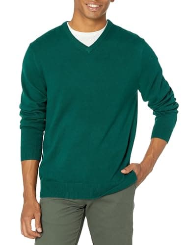 Amazon Essentials Men's V-Neck Pullover Sweater (Available in Big & Tall), Dark Green, Small - Image 1