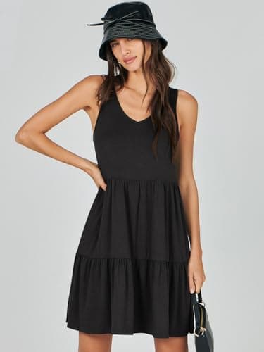 ANRABESS Womens Summer Casual Tank Dress Sleeveless V Neck T Shirt Sundress Flowy Tiered Swing Mini Beach Vacation Dresses Black Medium - Image 4