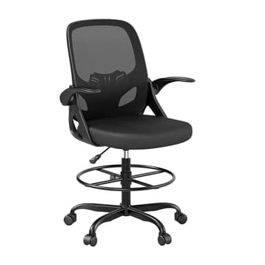 Kensaker Tall Drafting Chair with Footrest Ring for Home and Work, Ergonomic Home Desk Office Chair with Flip up Arms and Lumbar Support, Extended Height Executive Desk Office(Black) - Image 8