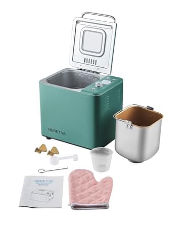 Neretva Bread Maker, 20-IN-1 2LB Bread Machine Dual Heater Bread Maker Machine Automatic with Nonstick Ceramic Pan, 15H Timer & 1H Keep Warm Set, Low Noise, Stainless Steel Breadmaker Recipe-Green - Image 8