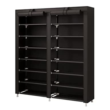 MOYIPIN Shoe Rack Storage Organizer, Double Row Portable Nonwoven Fabric Cover Shoe Rack Holds up to 28 Pairs 36.2 x 11.2 x49.2 Inches Black - Image 4