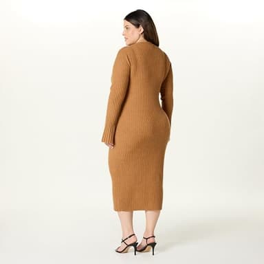 The Drop Women's Fernanda Bell Sleeve Ribbed Sweater Dress, Camel, 4X, Plus Size - Image 6