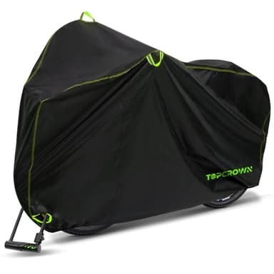 Topcrown Bike Cover Waterproof Outdoor Storage for 1/2/3 Bikes, Bicycle Cover Rain Sun UV Dust Wind Proof with Storage Bag for Mountain Road Bike/Ebike (210D Black+Green, XL Size for 1 bike) - Image 1