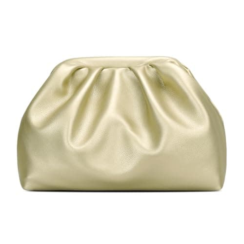 KKXIU Pleated Evening Handbag for Women Formal Clutch Purse with Removable Chain Strap Soft Wedding and Prom Bag Elegant Crossbody Clutch (Gold) - Image 1
