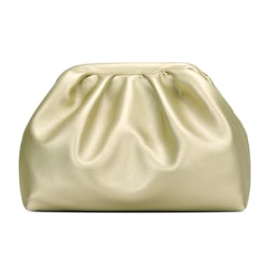 KKXIU Pleated Evening Handbag for Women Formal Clutch Purse with Removable Chain Strap Soft Wedding and Prom Bag Elegant Crossbody Clutch (Gold) - Image 1