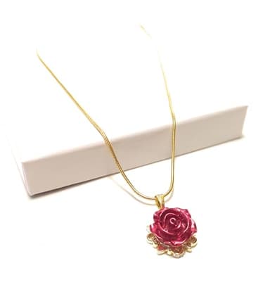 Red Rose Bloom Pendant Dainty Charm Necklace Plated Gold Snake Chain 18 Inch Gift Boxed Forever Flower Jewelry - Image 2