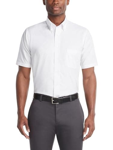 Van Heusen Men's Short Sleeve Dress Shirt Regular Fit Oxford Solid, White, Large - Image 1