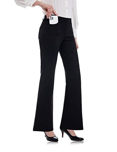 Tapata Women's 28"/30"/32"/34" Stretchy Bootcut Dress Pants with Pockets Tall, Petite, Regular for Office Work Business 32'', Black, Pinstripe, L - Image 1