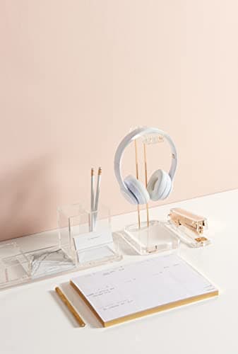 russell+hazel Acrylic Headphones Stand, Headset Holder, Office Accessories, Clear Acrylic with Gold Hardware, 4” x 5” x 10.5” (93922) - Image 2
