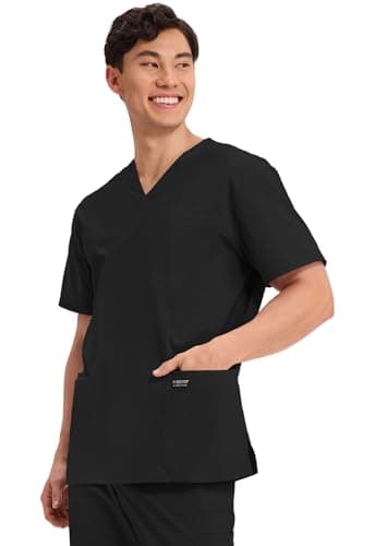 Cherokee Men's V-Neck Top Traditional fit with 4 Pockets, Ultra Soft, Durable, Fade Resistant, 2-Way Stretch Fabric - WW695, M, Black - Image 2