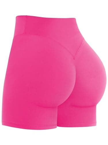 Sunzel Women's Invisible Butt Scrunch Shorts, High Waisted Biker Shorts, Gym Workout Yoga Running Shorts with Tummy Control 4" Inseam Hot Pink Medium - Image 1