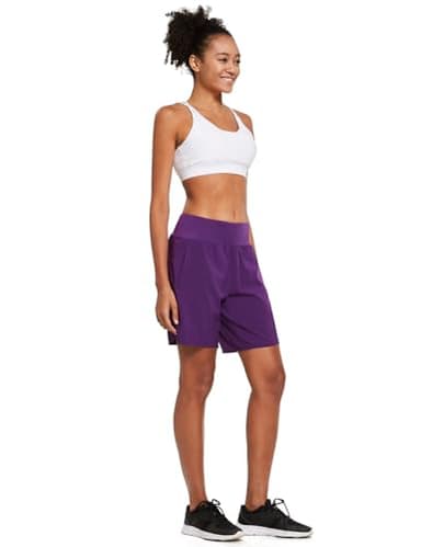 baleaf Womens' 7" Long Athletic Shorts Back Zipper Pocket Lightweight Quick Dry Plus Size Running Workout Shorts with Liner Purple Size XXL - Image 5