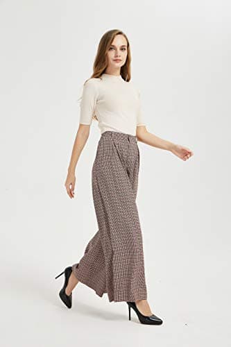 Tronjori Women High Waist Casual Wide Leg Long Palazzo Pants Trousers Regular Size(XL, Multi Check Short) - Image 3