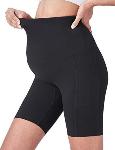 POSHDIVAH Women's Maternity Yoga Shorts Over The Belly Bump Workout Active Short Pants Black 8" Large - Image 2