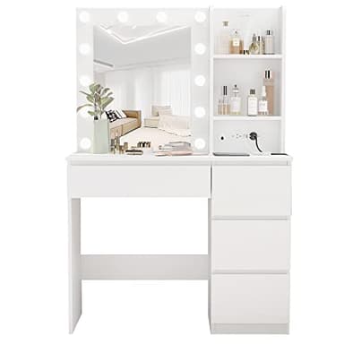 Vabches Makeup Vanity with Lights, 37inch Vanity Desk with Power Strip, 4 Drawers Makeup Table with Lighted Mirror, 3 Lighting Colors, White - Image 9