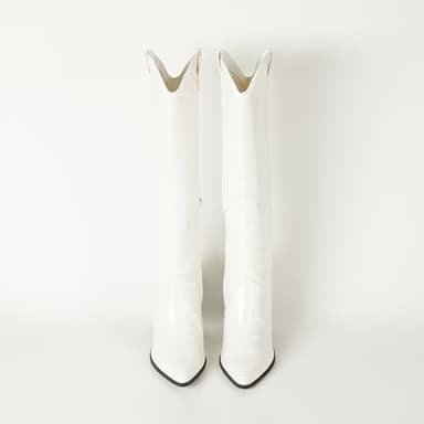The Drop Women's Cassandra Knee-High Western Boot, Ivory Croc, 7 - Image 6