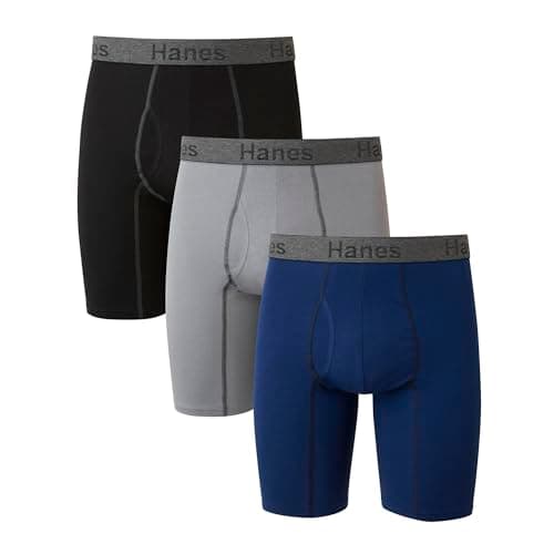 Hanes Mens 3-pack Comfort Flex Fit Ultra Soft Stretch Brief, Available In Regular And Long Leg Boxer, Gray/Blue- Long Leg - 3 Pack, Large US - Image 1