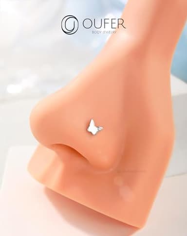 OUFER Butterfly Nose Studs, 925 Sterling Silver Nose Rings, L-Shaped Nose Piercing Jewelry, Cute Nostril Piercing, 20G Nose Rings For Women-7MM - Image 7
