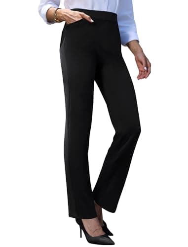 keriffe Women's Stretchy Yoga Dress Pants High Waisted Straight Leg Casual Work Business Office Slacks 4 Pockets Black - Image 2