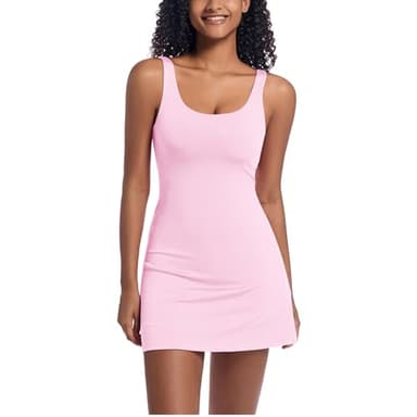 Tennis Dress for Women with Built-in Shorts & Pockets Athletic Golf Dress for Exercise Sports, Pink, XS - Image 1