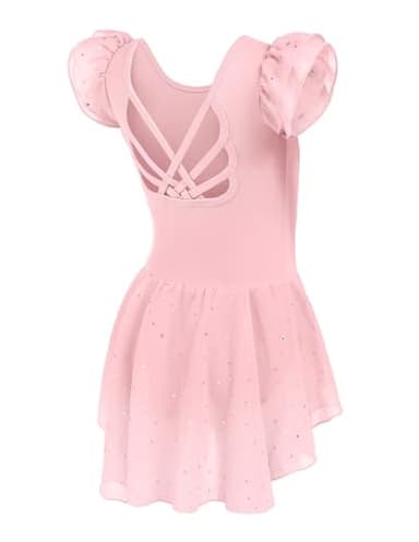 Arshiner Girls Shiny Ruffle Sleeve Ballet Leotard with Skirt Criss-Cross Back Dance Dresses - Image 2