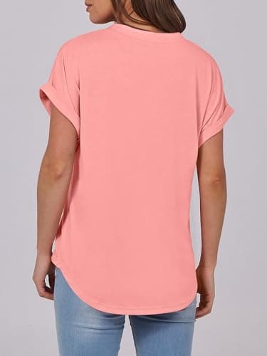 ANRABESS Womens Short Sleeve Henley Tops V Neck Dressy Casual Blouses Summer Trendy Tee Shirts 2025 Vacation Fashion Clothes Coral L - Image 5