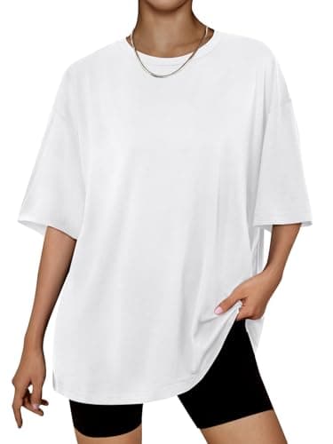 Trendy Queen Womens Oversized Summer T Shirts Fashion Workout Plus Size Tops Short Sleeve Beach Vacation Gym Clothes 2025 White S - Image 1