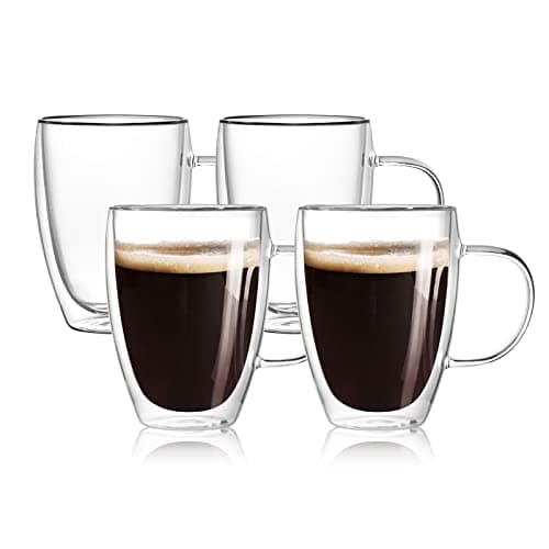 4-Pack 12 Oz Double Walled Glass Coffee Mugs with Handle, Insulated Layer Coffee Cups, Clear Borosilicate Glass Mugs, Gift for Cappuccino,Tea,Latte,Espresso,Hot Beverage,Wine, Microwave Safe, Set of 4 - Image 1