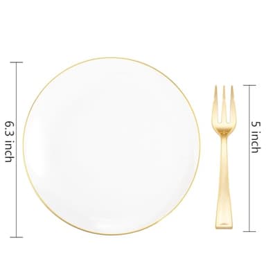 Festiva 200Pcs Gold Dessert Plates 6.3" with Forks 5"- Small Disposable Dessert/Cake/Appetizer Plates Plates- serve 100 guests include 100Plates 100Forks for Wedding Party&Thanksgiving&Birthday - Image 2