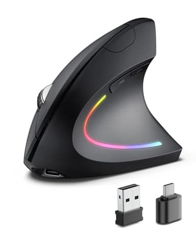 POJTK Ergonomic Wireless Rechargeable Mouse, Bluetooth+USB A+Type C(3 in 1) Connection, 5 Levels Up to 4800 DPI, 6 Silent Buttons, 2.4GHz Carpal Tunnel Vertical Mice, for Laptop, Desktop,MacBook-black - Image 1