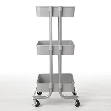 Urban Lifestyle Plastic 3 Tier Rolling Storage Cart, Grey - Image 3