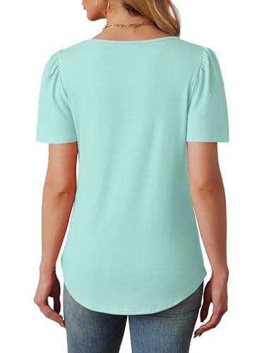 Summer Tops for Women 2025 Cute Short Sleeve Shirts Dressy Casual Blouses Flowy Loose Fitting Peplum Tunic T Shirts Beach Vacation Essentials Aqua 4XL - Image 5