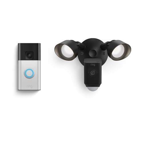 Ring Battery Doorbell with Ring Floodlight Cam Wired Plus (Black) - Image 1