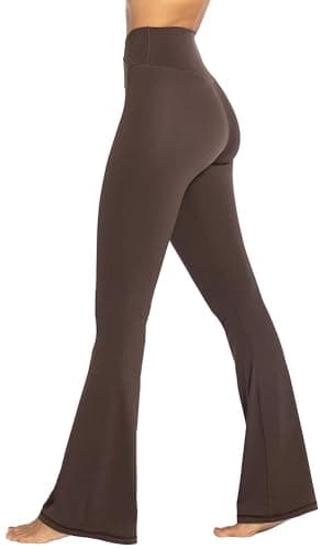 Sunzel Flare Leggings, Crossover Yoga Pants with Tummy Control, High-Waisted and Wide Leg, 34" Inseam, Seal Brown X-Large - Image 5
