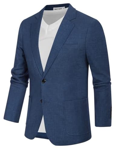 Men's Long Sleeve Knit Denim Sport Coat Blazer Premium Office Casual Business Stretch Suit Dress Jacket Denim Blue L - Image 2