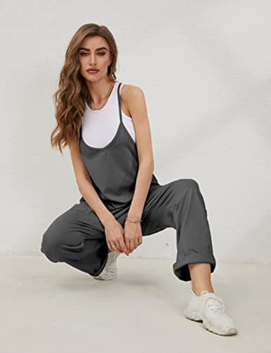 Lentta Women's Causal Jumpsuits V Neck Sleeveless Harem Overalls Stretchy Adjustable Strap Romper with Pockets(DarkGrey-XL) - Image 7