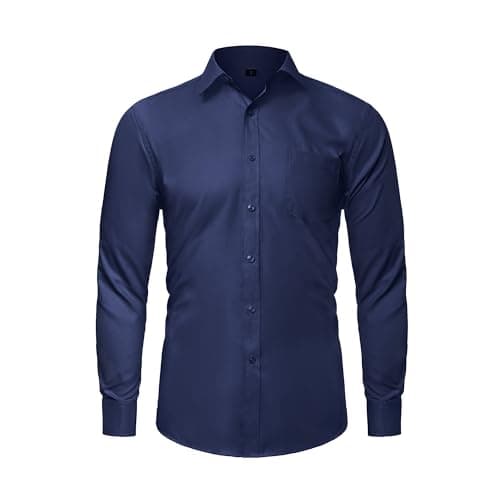 LUPURTY Mens Shirts Long Sleeve Regular Fit for Wedding Prom Business Casual Button Up Dress Shirt for Men Dark Blue - Image 1