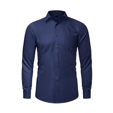 LUPURTY Mens Shirts Long Sleeve Regular Fit for Wedding Prom Business Casual Button Up Dress Shirt for Men Dark Blue - Image 1
