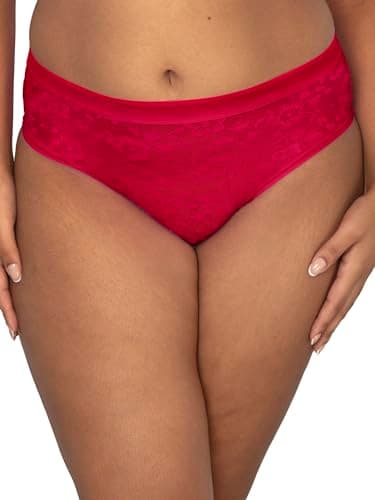 Curvy Couture Women's Plus Size Lace High Cut Brief Underwear, Diva Red, Medium - Image 1