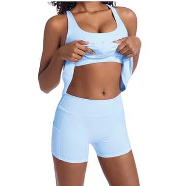 Topcloset Tennis Dress for Women Workout Dress with Built-in Bra & Shorts Pockets for Athletic Exercise Golf, Light Blue, S - Image 3