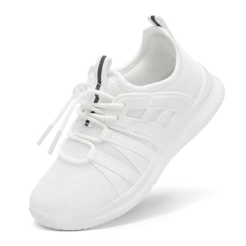 TOTOMONA Kids Running Shoes Slip on Sneakers for Girls Boys Adjustable Outdoor Toddler Walking Shoes Lightweight White Size Little Kids 13 - Image 1